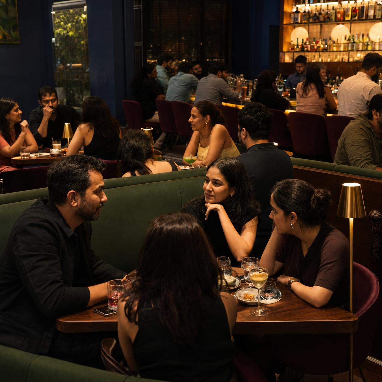 A full room of guests at Chins in the evening